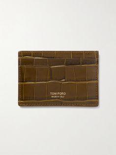 TOM FORD's cardholder has been crafted in Italy using the same careful attention to detail the label applies to its impeccable tailoring. Simply detailed with gold branding, it's made from glossy croc-effect leather and fitted with four card slots, two of which are notched for easier access. Nike Summer Shoes, Tom Ford Bag, Leather Cardholder, Luxury Sneakers, Stylish Watches, Winter Gift, Gold Branding, Driving Shoes, Slides Shoes