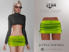 an image of a woman in neon green shorts and black top with the name cleo skirt