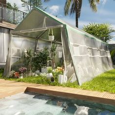 a house with a swimming pool in the middle of it and plants growing out of it