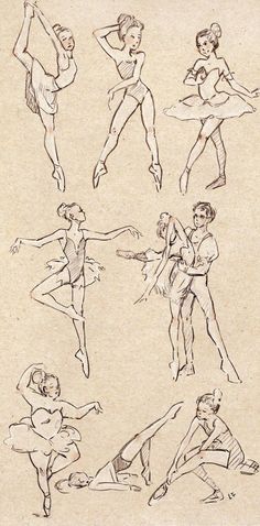 a drawing of ballet dancers in various poses