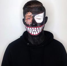 Men Face Paint Halloween, Halloween Men Face Paint, Halloween Facepainting Men, Venom Inspired Makeup, Usos Wwe Face Paint, Face Makeover, Spfx Makeup