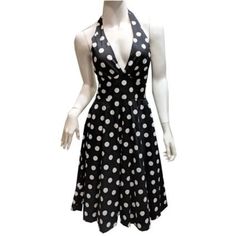 Women's Petite Marilyn Monroe Big Polka Dots Halter Top Dress New Without Tags Featuring Handmade Halter Dress With Padded Chest And Big Polka Dot All Over Print Adorable Marilyn Monroe Retro Style Elastic Back Band Midi Length Made In Usa Petite Size - So Please Size Up Or Two For Women's Sizing Great For Themed Parties, Halloween Costume, And So Many More! Measurements For A Size Small: High Waist Band (Unstretched) - 11" Length (From The Back Of The Waist Band To Bottom Hem) - 31 Inches Tags: Black And White Polka Dot Dress, Glamour Goth, Strawberry Switchblade, Midi Dress Flowy, Flowy Fashion, Womens Birthday, Halter Top Dress, Marilyn Monroe Fashion, Halter Top Dresses