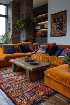 afrohemian home decor, colorful living room ideas, exotic living room decor, vibrant living room, home decor Hippie Living Room Ideas, Hippie Living Room, Brown Leather Couch Living Room, Room Decor Tips, Afrocentric Decor, Living Room Decor Tips, African Interior Design