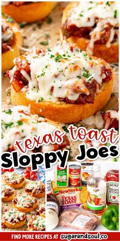 several different types of sloppy joes with the title overlaying them in red and white