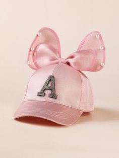 Pink  Collar  Fabric  Baseball Cap Embellished   Kids Accessories Rhinestone Letters, Pearl Bow, Base Ball, Rose Bonbon, Pink Collar, Pink Collars, Princess Style, Men's Beauty, Letter A