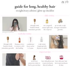 Hair Routines For Straight Hair, How To Have Nice Hair, How To Get Long Hair, Haircare Aesthetic, Glow Up Checklist, Natural Hair Care Routine, Healthy Hair Routine, Haircare Tips, Curly Hair Care Routine