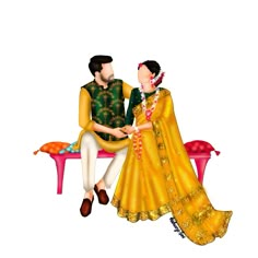 Haldi Illustration Couple, Mehandi Caricature, Haldi Couple Illustration, Mehndi Caricature, Mehndi Cartoon, Haldi Caricature, Couple Graphic, Groom Cartoon, Wedding Illustration Card