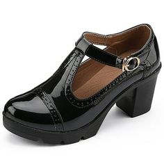 Dadawen Women's Mary Jane Pumps:Classic Mary Jane style, paired with block heel, thick platform, and oxford toe, creating a simple and versatile look that can be worn at various occasions. Size: M.  Color: Black.  Gender: female.  Age Group: adult. Platform Oxfords, Oxford Shoes Heels, Oxford Platform Shoes, Casual High Heels, Mid Heel Shoes, Womens Mary Janes, Platform Block Heels, Oxford Heels, Leather Oxford Shoes