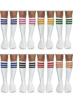 Jefferies Socks Womens Stripe Knee High Tall Vintage Tube Socks 3 Pair Pack | eBay Striped Tube Socks, St Patrick's Day Outfit, Retro Sport, Valentines Day Presents, Vintage School, Girls Stripes, Sport Dress, Christmas Stocking Stuffers, Long Socks