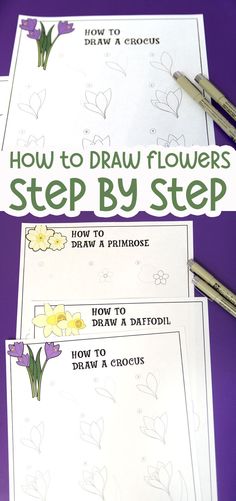 how to draw flowers step by step with crayons and pencils on the table