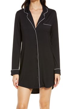 Nordstrom Moonlight Eco Nightshirt | Nordstrom Women's Night Shirt, Night Shirts Long Sleved, Black Short Sleeve Nightgown For Loungewear, Black Short Sleeve Casual Nightgown, V-neck Chemise For Bedtime, In Bloom By Jonquil, Maternity Nursing Dress, Satin Shorts, Fall Wardrobe Essentials