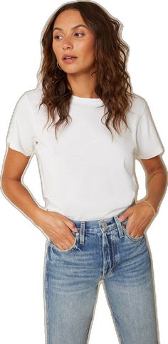 AMO Classic Tee in White Everyday Crew Neck T-shirt With Frayed Hem, Everyday Short Sleeve T-shirt With Frayed Hem, White Crew Neck Top With Frayed Hem, Vintage Tees, White Vintage, Fabric Care, Heather Grey, Short Sleeves, How To Wear