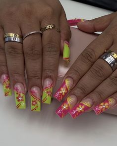 90s Inspired Nail Designs, 2000s Summer Nails, Cuban Nails, Y2k Summer Nails, 90 Nails The 90s Art Designs, Oldies Nails, 2000s Nail Designs, Carribean Nails, Early 2000 Nails