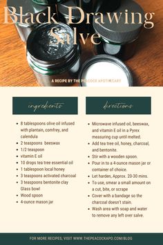 Salves And Balms, Black Walnut Salve Recipe, Herbal Salves Recipes, Diy Drawing Salve For Boils, Herbal Ointment Recipe, Black Salve Recipe, Drawing Salve Recipe Diy, Drawing Salve Recipe, Amish Black Drawing Salve