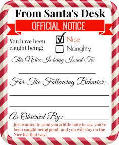 a red and white striped santa's desk certificate with the words, you have been caught