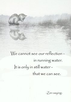 a quote from zon saying we cannot see our reflection in running water it is only in still water - that we can see