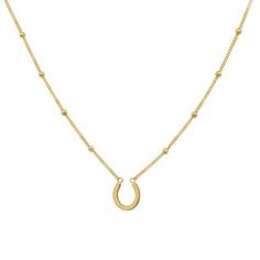 14K Yellow Gold Horseshoe Necklace on a Beaded Chain, 13-17" - Sam's Club Horseshoe Necklace Gold, Element Of Surprise, Horseshoe Pendant, Mama Necklace, Horseshoe Necklace, Cross Chain, Gold Cocktail Ring, Gold Cocktail, Gold Jewelry Necklace