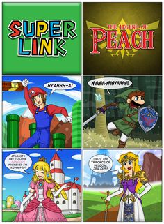 the legend of zelda and princess peaches are in this comic strip, which is also