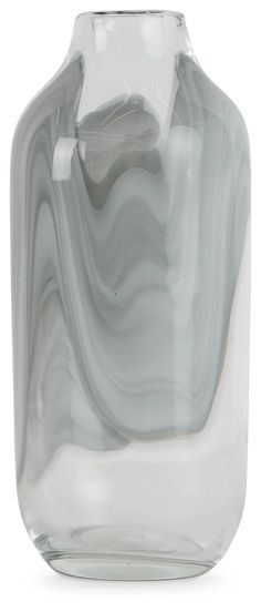 a glass vase is shown on a white background