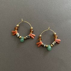 "Anixi Earrings, Colorful Hoop Earrings, Boho Earrings, Summer Earrings, Beaded Earrings,  Gift For Women, Mother's Day Gift, Gift Idea Medium-sized round hoop earrings made of gold-plated stainless steel, with Aventurine drop, Czech glass beads, and golden elements. For a matching Necklace: https://bit.ly/3MUCLVC for matching Bracelet: https://bit.ly/45WieIV Beautiful earrings for everyday use.  give it yourself or as a gift to someone dear All parts of the earring are made of stainless steel - Cheap Party Earrings For Mother's Day, Orange Small Hoop Earrings With Ear Wire, Hoop Earrings With Dangling Beads Gift, Small Hoop Beaded Earrings As Gift, Orange Hoop Beaded Earrings As Gift, Small Hoop Earrings With Dangling Beads As Gift, Orange Hoop Earrings With Colorful Beads For Gift, Orange Small Hoop Bohemian Earrings, Ear Ideas