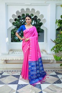 Saree Fabric : South Silk Saree Color : Hot Pink Saree Length : 5.5 Meter Blouse Length : 0.8 Meter Saree Work : Zari Woven Design Saree Border : Zari Woven Border Wash : Dry Clean Fitted Handloom Pre-draped Saree For Wedding, Pink Saree With Cutdana For Ceremonial Occasions, Ceremonial Anarkali Pink Saree, Ceremonial Pink Saree With Cutdana, Fitted Tilla Saree For Traditional Ceremonies, Ceremonial Pink Handloom Traditional Wear, Pink Tilla Saree For Traditional Ceremonies, Pink Saree With Tilla For Traditional Ceremonies, Ceremonial Pink Saree