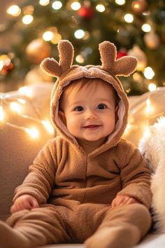 Babys first christmas photo ideas with a baby dressed up like a reindeer First Christmas Photo Ideas, Cozy Setup, Christmas Photo Ideas, Reindeer Outfit, Christmas Door Decorating Contest, Baby Christmas Photos, First Christmas Photos, Santa Pictures, Christmas Shoot