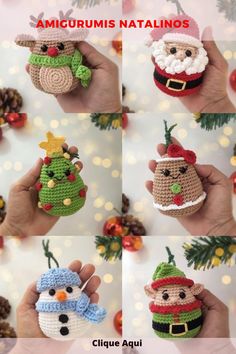 crocheted christmas ornaments in different styles and sizes