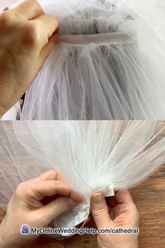 someone is making a tulle bag with white fabric