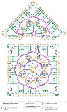 a crochet pattern with an image of a house in the center and two rows of