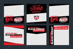 black friday sale banner templates with red and white stripes on the sides, set of four