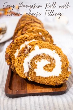 an easy pumpkin roll with cream cheese filling