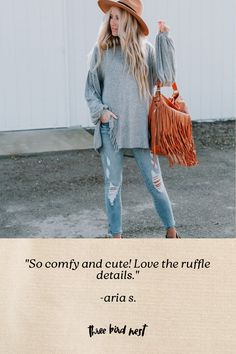 Super soft, the Charlie Cozy Top is a MUST - HAVE! It's featured in a comfortable ribbed knit fabric with a loose fit, cute puff long sleeves, cute side slits with ruffle detailing and a hi - low hem for added coverage and style. Cute boho outfit pair with: Floral Cut Out High Neck Bralette, Layering Love Lace Slip, Cher Solid Raw Edge Flare Pants *Due to lighting and differences in monitors, actual colors may vary slightly from what appears online. Model is 5' 8" and wearing a size Small. Appro Boho Outfit, Cozy Tops, Puff Long Sleeves, Color Block Top, Lace Slip, Ribbed Knit Top, Tie Top, Dress Purchase, Raw Edge