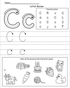 the letter c worksheet with pictures and words to help kids learn how to write