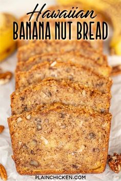 sliced banana nut bread with text overlay