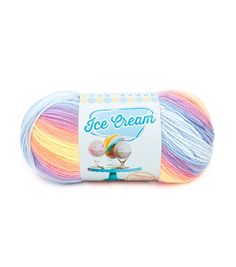 a multicolored skein of yarn with the words ice cream written on it