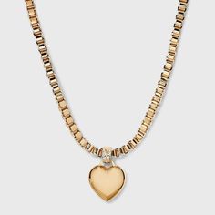 Daily Necklace, Heart Pendant Necklace Gold, Evening Necklace, Chunky Gold Necklaces, 16 Inch Necklace, Puffy Heart, Gold Tone Necklace, Gold Chain Necklace, Universal Thread