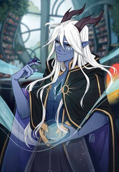 an anime character with long white hair and blue eyes holding a glass in her hand