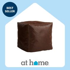 a brown leather pillow sitting on top of a blue and white background with the words best seller