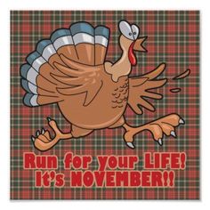 a turkey with the words run for your life it's november