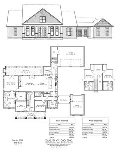 the floor plan and elevation plans for a home with two story houses, including an attached garage