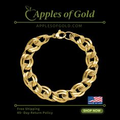 14K Italian Gold Women's Bold Designer Link Bracelet Jewelry Trends, Link Bracelets, Apples, Designing Women, To Draw, Gold Jewelry, Gold Rings