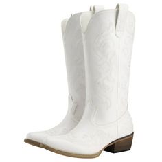 Rollda Cowboy Boots for Women Western Cowgirl Boots with Chunky Heel Ladies Snip Toe Mid-Calf Boots Size: 9.5.  Color: White.  Gender: female.  Age Group: adult. White Country Boots For Fall, White Mid-calf Boots For Rodeo In Fall, White Mid-calf Boots For Fall Rodeo, White Boots For Summer Rodeo, White Summer Boots For Rodeo, White Summer Rodeo Boots, White Fitted Mid-calf Boots With Snip Toe, White Mid-calf Boots For Winter Rodeo, Fitted White Mid-calf Boots For Summer