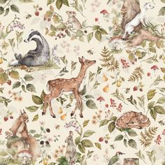 an animal themed wallpaper with various animals and flowers on it's surface,