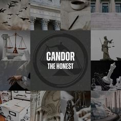 a collage of images with the words candor the honest on them and an image of a statue