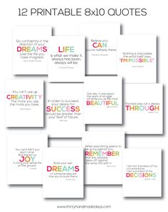 the twelve inspirational quotes that are available for each individual to use on their own wall