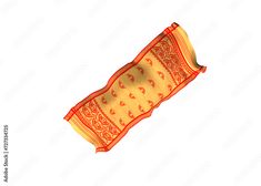 an image of a yellow and red piece of cloth on a white background with text below it