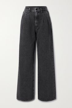 Thanks to their structured fit, GOLDSIGN's 'The Edgar' jeans feel as refined as tailored pants. They're cut from denim for a wide-leg shape accentuated by pleats that fall from the waistband. Style yours with a bodysuit to showcase the high rise. Black Wide-leg Jeans, Black Wide Leg Washed Jeans, Black Relaxed Fit Wide-leg Jeans, Luxury Dark Wash Wide-leg Bottoms, Washed Black Wide-leg Denim Jeans, Clothing Png, Blazer Outfits Casual, High Rise Wide Leg Jeans, Latest Jeans