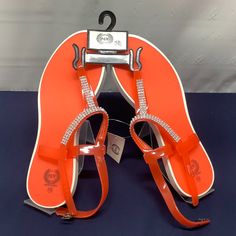 Orange Sandals With Sparkle Strap - New T-strap Jelly Sandals For Summer Beach, Summer T-strap Jelly Sandals For The Beach, Summer Beach T-strap Jelly Sandals, Summer Beach Jelly Sandals T-strap, Red T-strap Sandals For Summer Beach, Red T-strap Sandals For The Beach, W Shoes, Orange Sandals, Shoes Orange