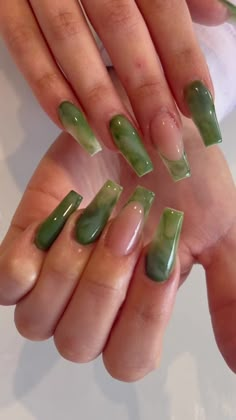 Jade Nails, Green Acrylic Nails, Classy Acrylic Nails, Nail Swag, Orange Nails, Short Acrylic Nails