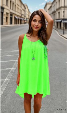 Lasaky - Lace Mesh Spliced Camisole Dress Neon Party Outfit For Women, Neon Party Dresses, Burgundy Party Dress, Neon Green Dresses, Green Spaghetti, Sleeveless Chiffon Dress, Chiffon Dress Short, Cami Maxi Dress, Shift Dresses